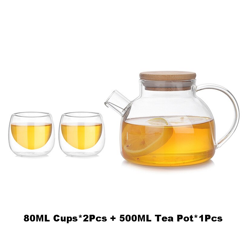 Heat Resistant Glass Teapot Chinese Kung Fu Tea Set Puer Tea Kettle Coffee Pot Tea Cup Healthy Tea Set Hand: 1Tea Pot and 2Cups