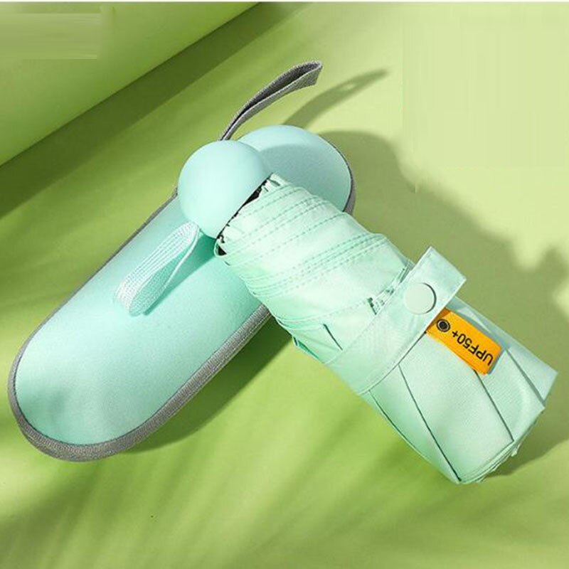portable dual-use compact sunshade umbrella UV protection sun sun folding umbrella capsule Five-holding female rain pocket sun p: Light Green