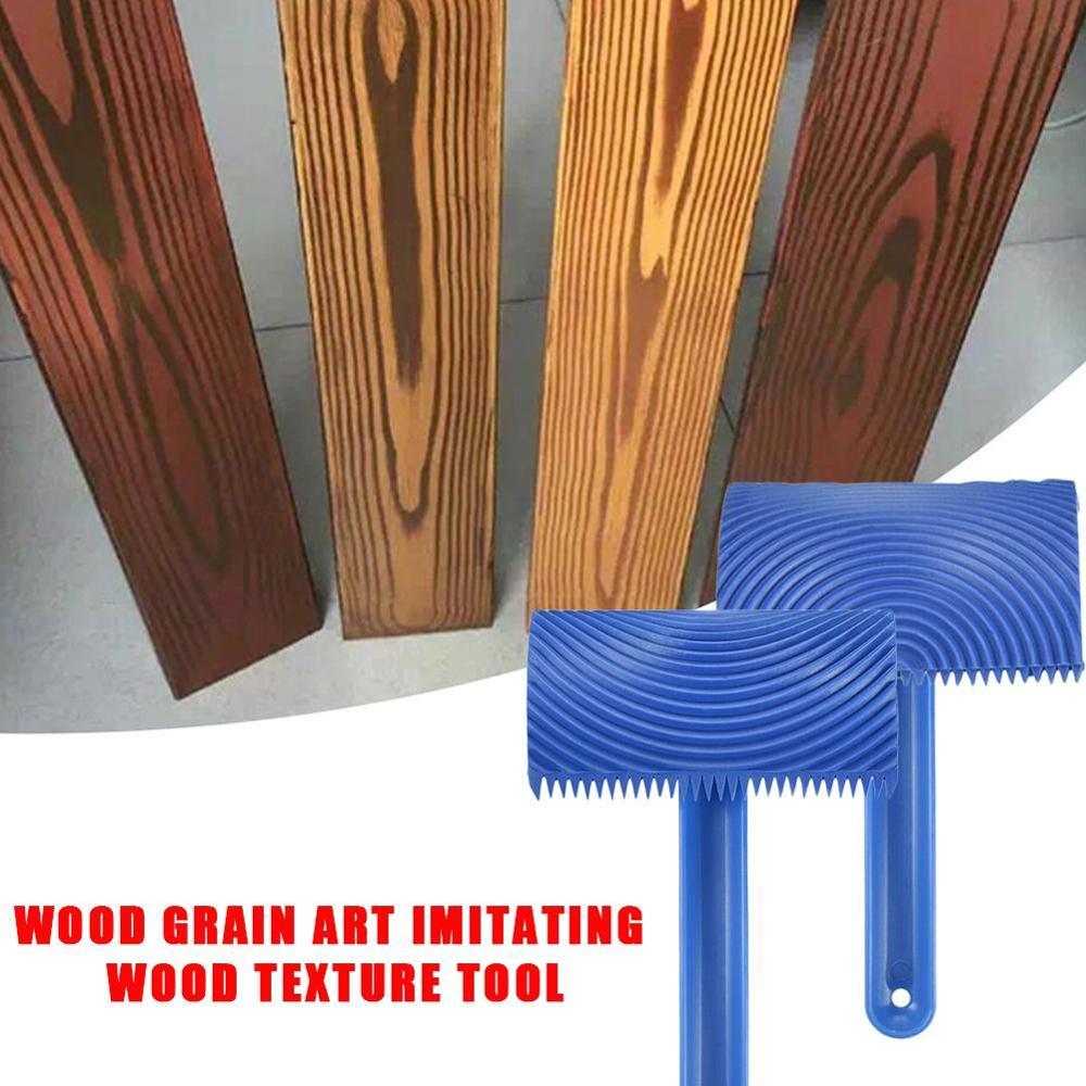 Blå gummi træ korn maling rulle diy korn maleri værktøj træ korn mønster væg maleri rulle med håndtag hjemme værktøj