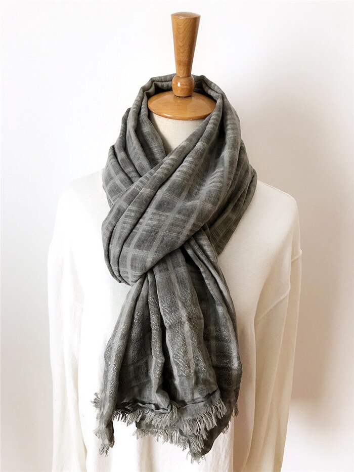 Écharpe d'hiver unisexe japonaise, longue couleur unie en coton et lin, écharpe châle à rayures pour femmes: color 3