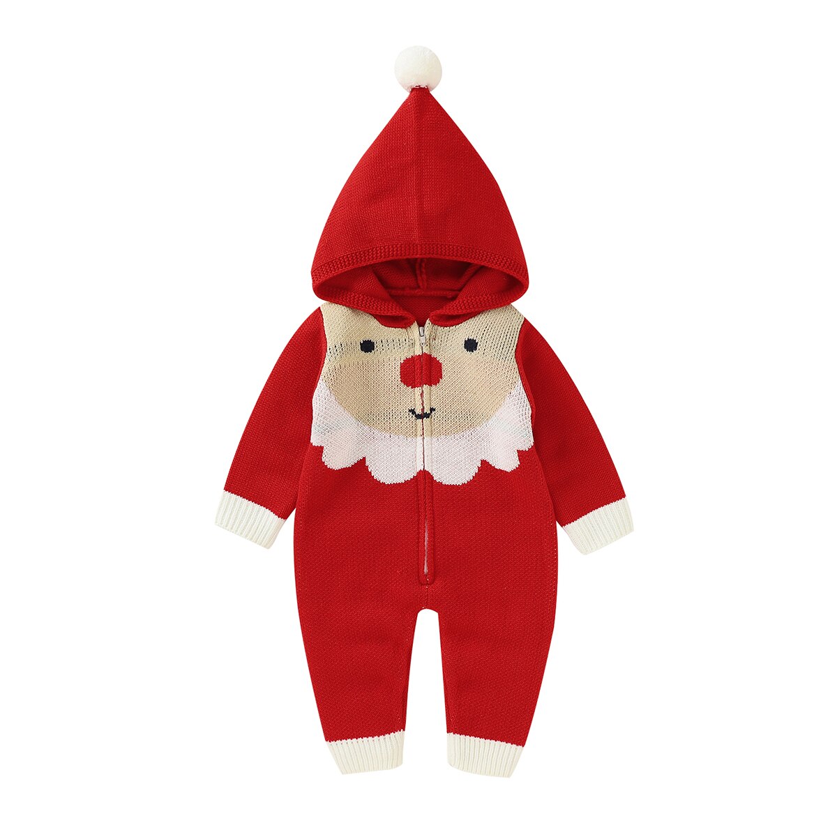 Kleinkind Neugeborenen Baby Mädchen Jungen Gestrickte Weihnachts Strampler Langarm Ball Hüte Santa Claus Overall Warme Herbst Winter Kleidung: rot / 12m