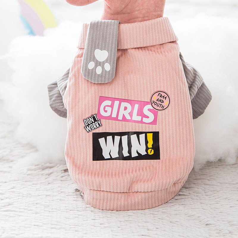 Pet Clothing Cartoon Paw Print Clothes for Dog Down Small Costume Letter Print Girls Win Dogs Cute Autumn Winter Collar Perro: pink / XS