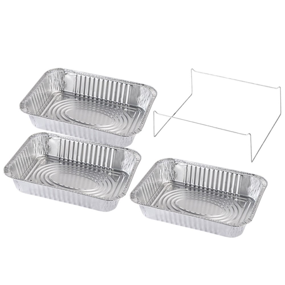 4 Stuks Wegwerp Bbq Drip Pan Aluminiumfolie Tin Barbecue Pan Voedsel Container Liner Trays Takeaway Verpakking Box Met Cover(3500Ml 3P