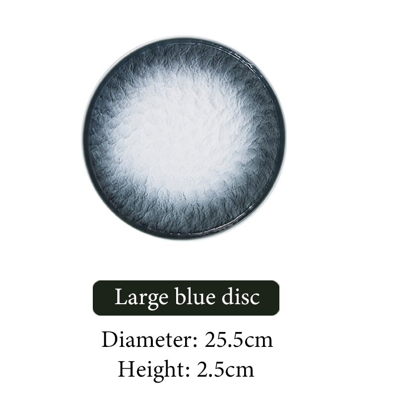 Stone pattern ceramic dinner round plate bone china dinnerware sets salad sushi dessert plate kitchen serving dishes sets: blue