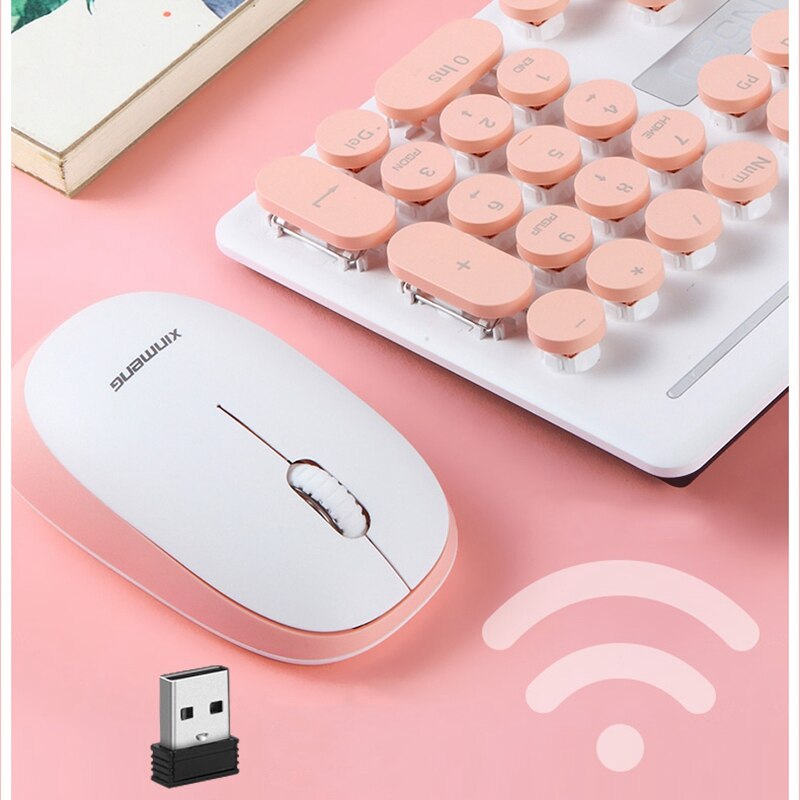 Retro Wired Gaming Keyboard and Wireless Mouse Kit Round Keycap Steampunk Keyboard Multimedia Button for PC Laptop