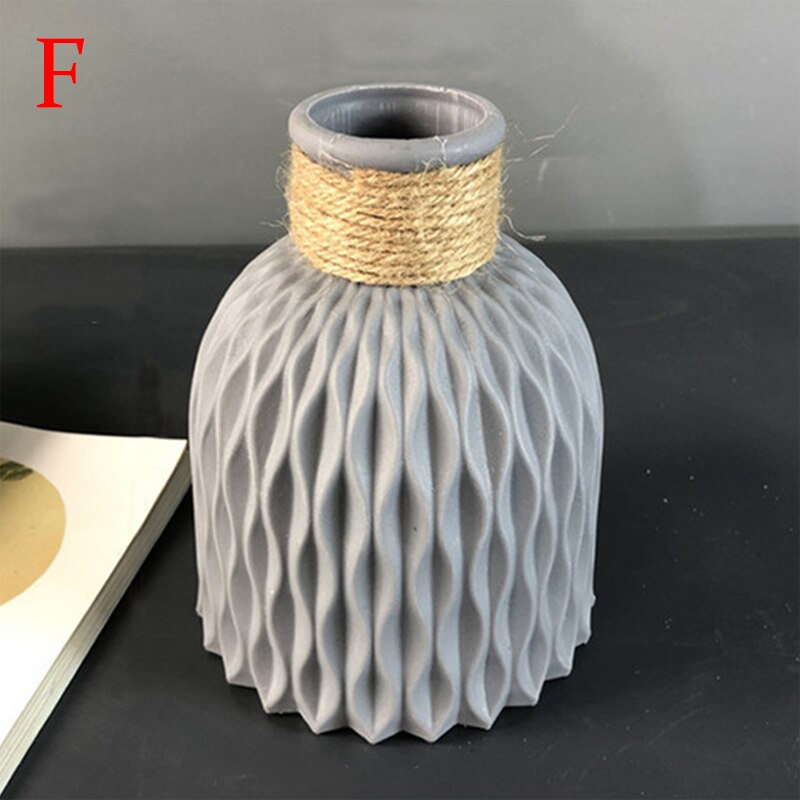Wazon plastikowy nowy nowoczesny minimalistyczny biały szary czarny różowy imitacja kwiat rattanu wazon wysokiej jakości domu salon rzemieślnicze dekoracje: F