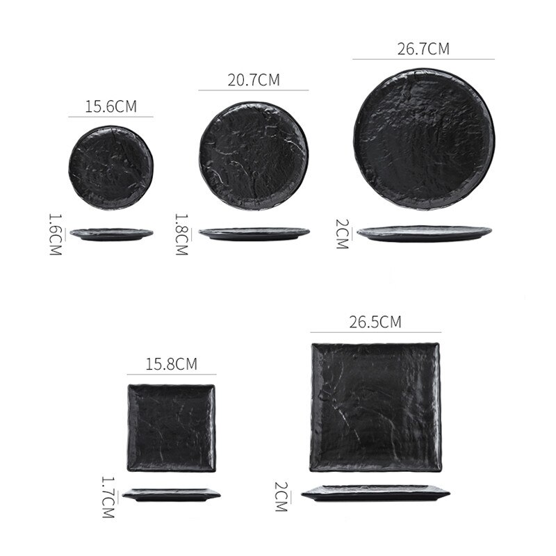 Japanese Ceramic Stone Pattern Black Glaze Dinner Plate Steak Salad Plate Home Dessert Sushi Square Dish Restaurant Tableware