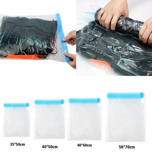 Bolsa de plástico comprimido al vacío con sello de rollo de 4 tamaños, bolsa de almacenamiento para exteriores para ropa, armario ropero duradero para ahorrar espacio: 40x50cm