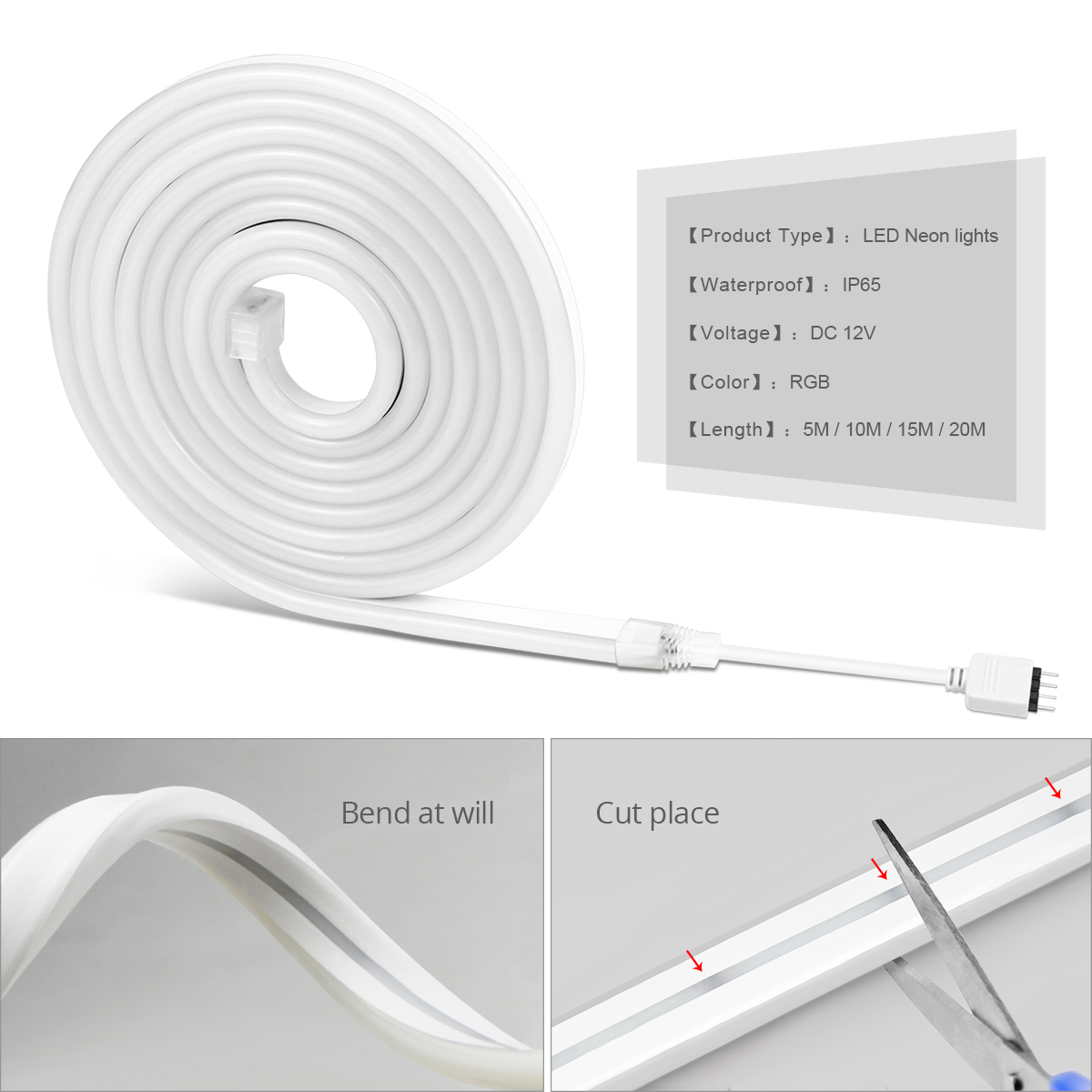 Tuya Smart Life WiFi LED tira de luz de neón 12V tira de LED RGB cinta de letrero de neón decoración Alexa Google Home Gel de sílice con Clips