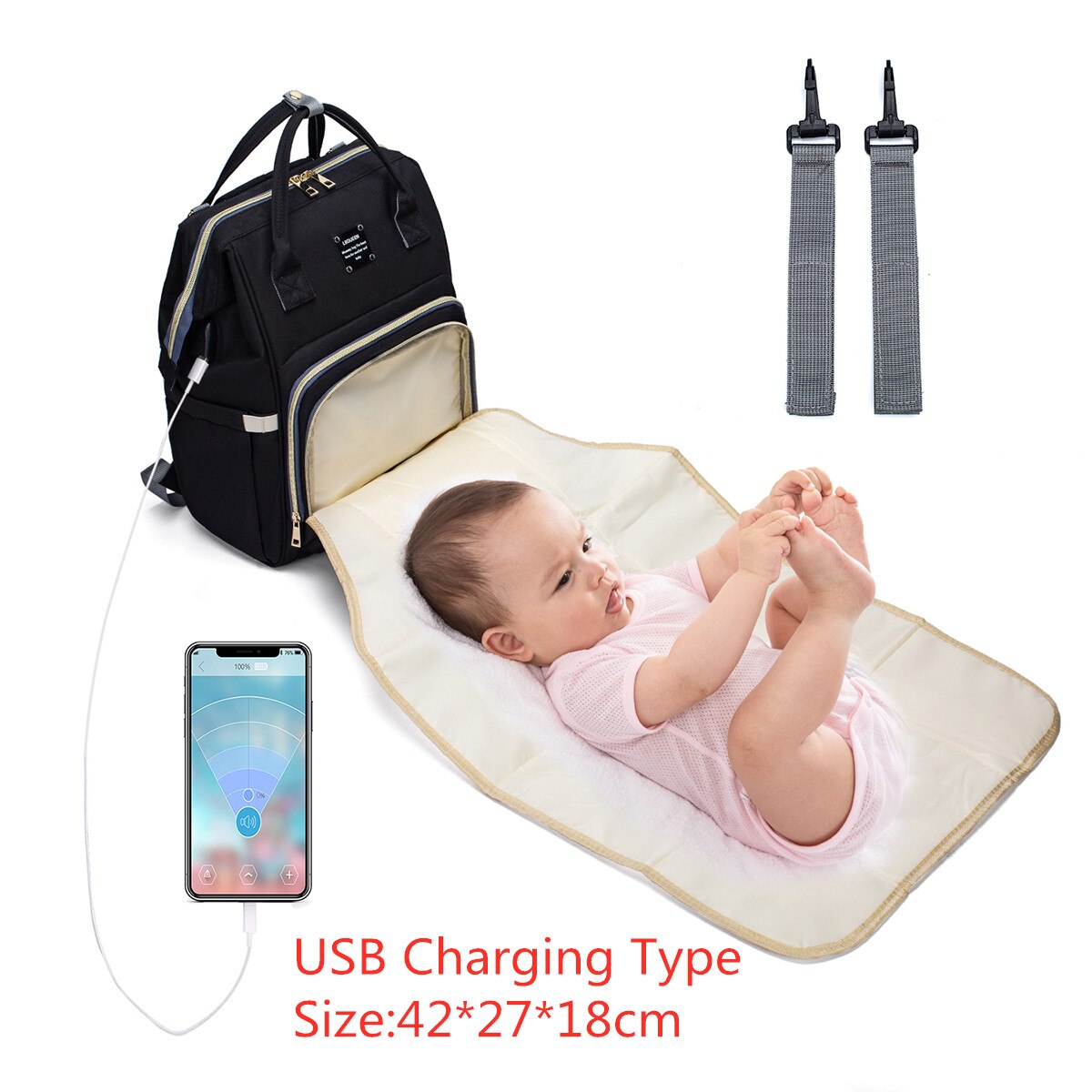 Mode Luiertassen Rugzak Multifunctionele Opvouwbare Baby Bed Wieg Tas Grote Capaciteit Wandelwagen Zak Isolatie Verpleging Druppels: chargingE