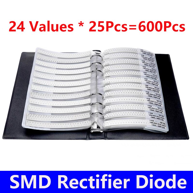 1200Pcs Rectifier Diode Sample Book SMD SMA Assortment Kit 24 Values Schottky diodes M1 M4 M7 SS12 SS14 SS16 SS36 SS110 SS210