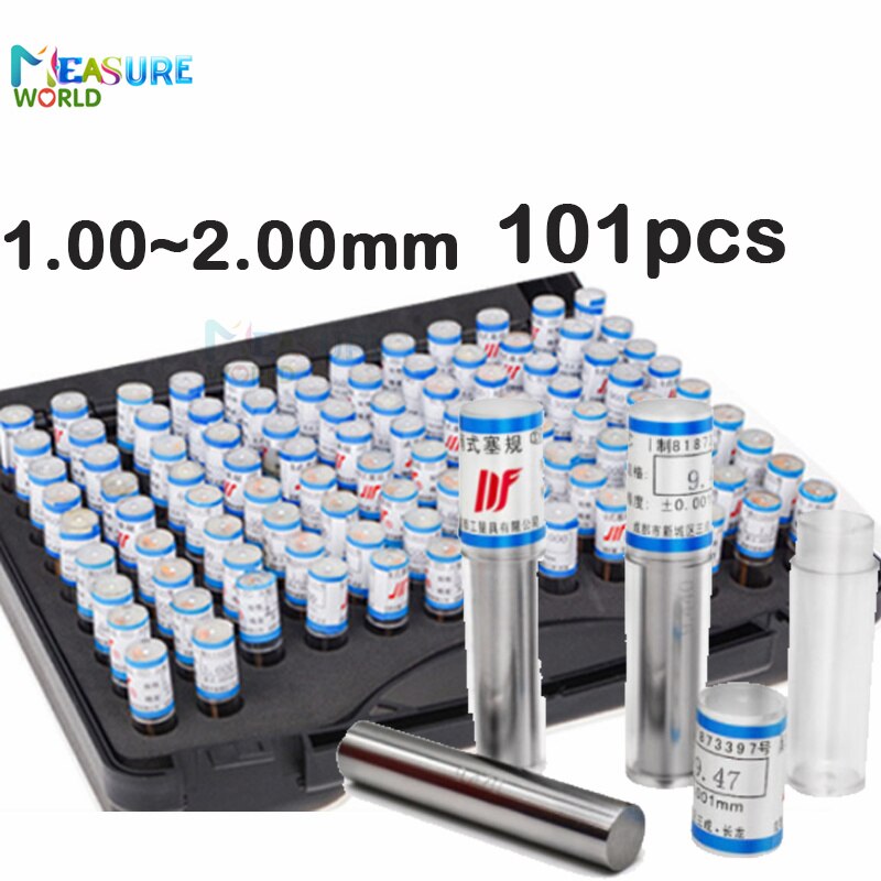 1.00 ~ 2.00Mm Precisie Stalen Pin Gauge 1.00 ~ 2.00 Stap 0.01Mm Gladde Plug Gauge Gat Gauge Set pin Meetinstrument, 101 Stks/partij: 1.00-2.00mm