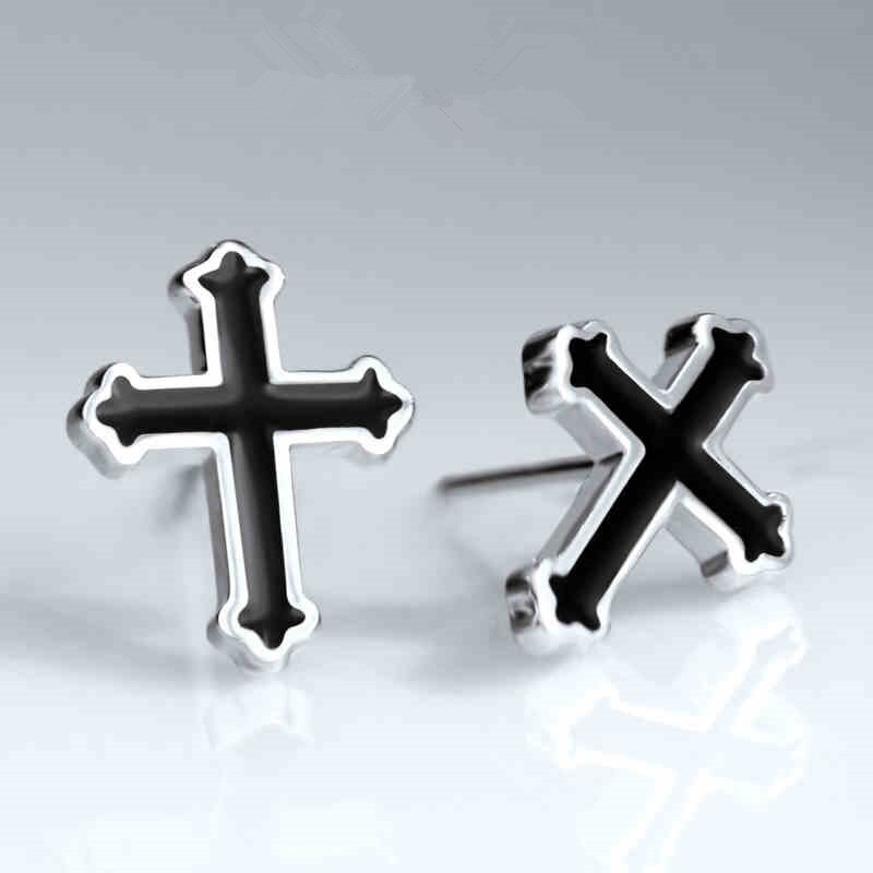 Vintage Black Stone Cross Stud Earrings For Women Men Hip Hop Punk Jewelry Male Simple Stylish Earrings Christmas