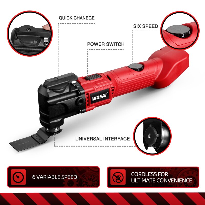 WOSAI 6 Variable Speed Electric Multifunction Oscillating Multi-Tools 20V Cordless Trimmer Saw Renovator Electric Saw Power Tool