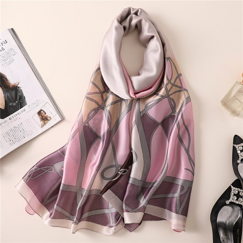 Bufanda de seda nueva para mujer, pañuelo de Mantón largo grande, bandana , pashmina de viaje, para invierno, para el cuello,: FS261-pink