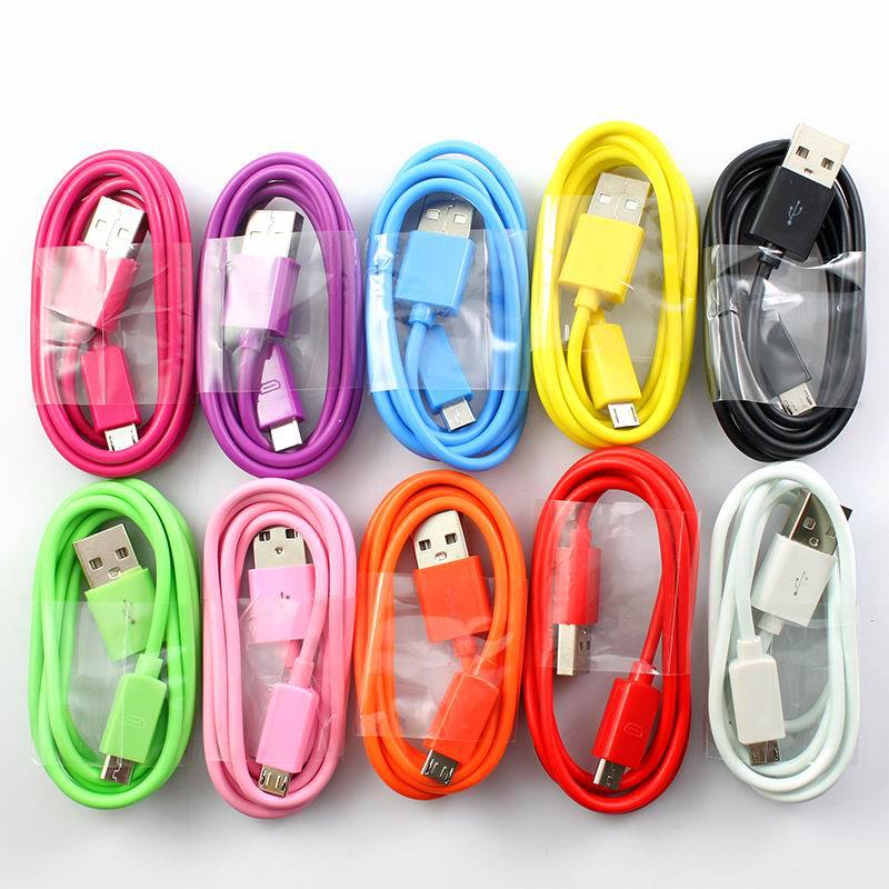 1m 3ft 100cm fargerik  v8 havner mikro usb lader ladekabel ledning til samsung lg htc motorola android mobiltelefon nettbrett  mp3 mp4