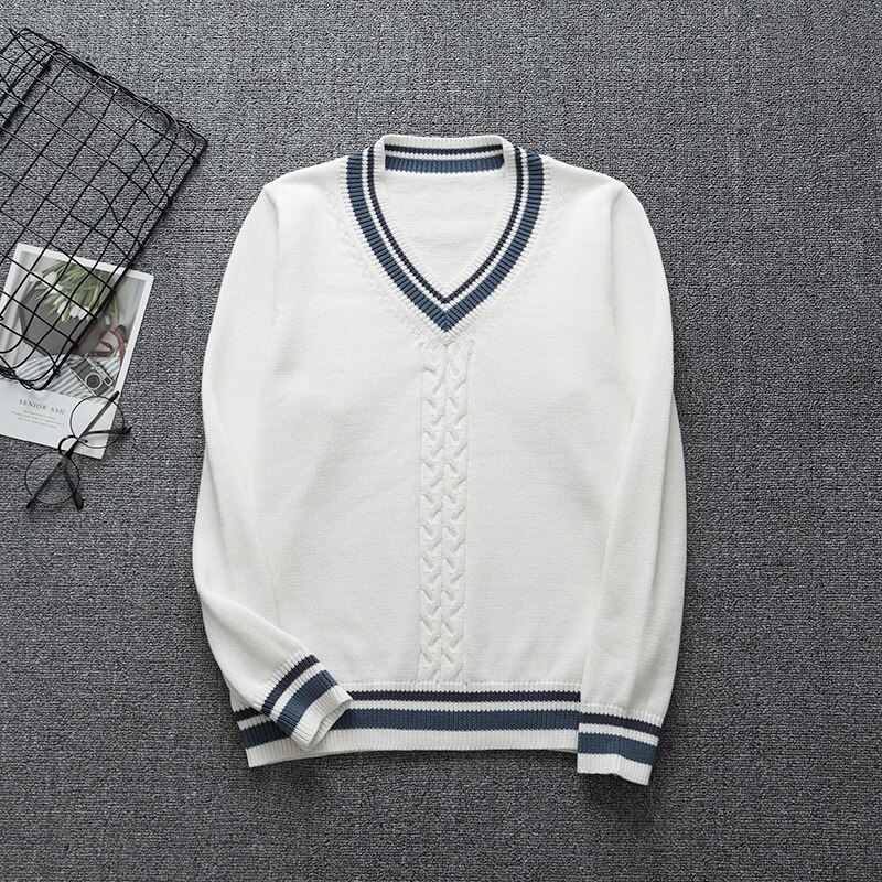 Autumn Pullover Japanese Style Students School Uniform V-neck Girls Women Sweater Long Sleeve School Uniforms: Default Title