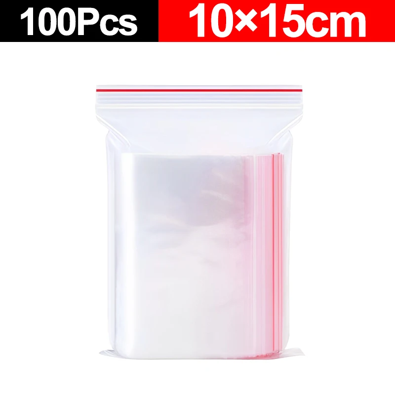 100Pcs Transparent Plastic Sealing Bag Reusable Sealed Bags Food Storage Vacuum Fresh Packing Pouch Jewelry Organizer Zip Bag: light yellow