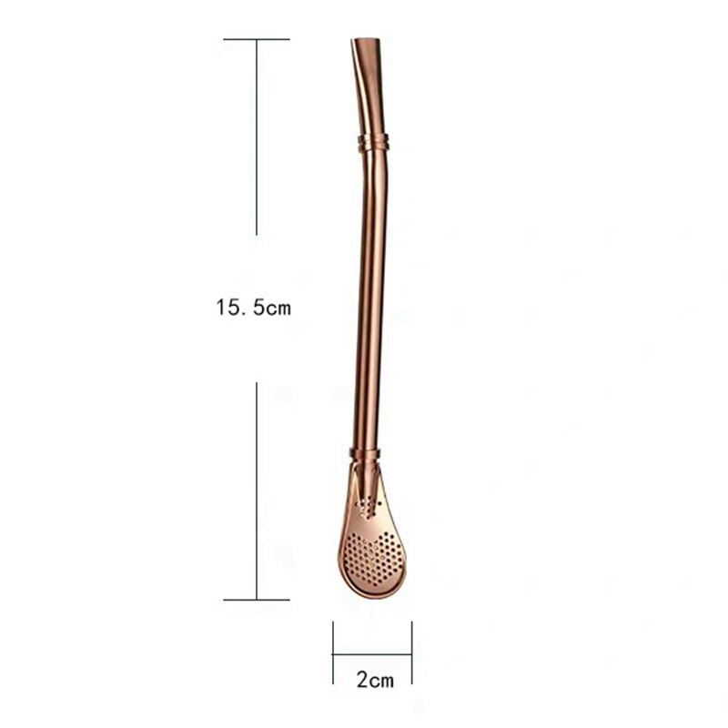 2 in 1 Coffee Straw spoon Stainless filter Spoon Teaspoon Dessert Snack Scoop Ice Cream Mini Spoons Tableware: Gold