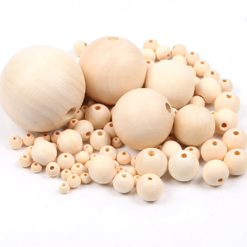 2-500 pièces perles en bois naturel avec trous 4-30mm entretoise ronde boule de perle en bois breloque de perle en bois en vrac pour bricolage accessoires faits à la main: 4-5 cm
