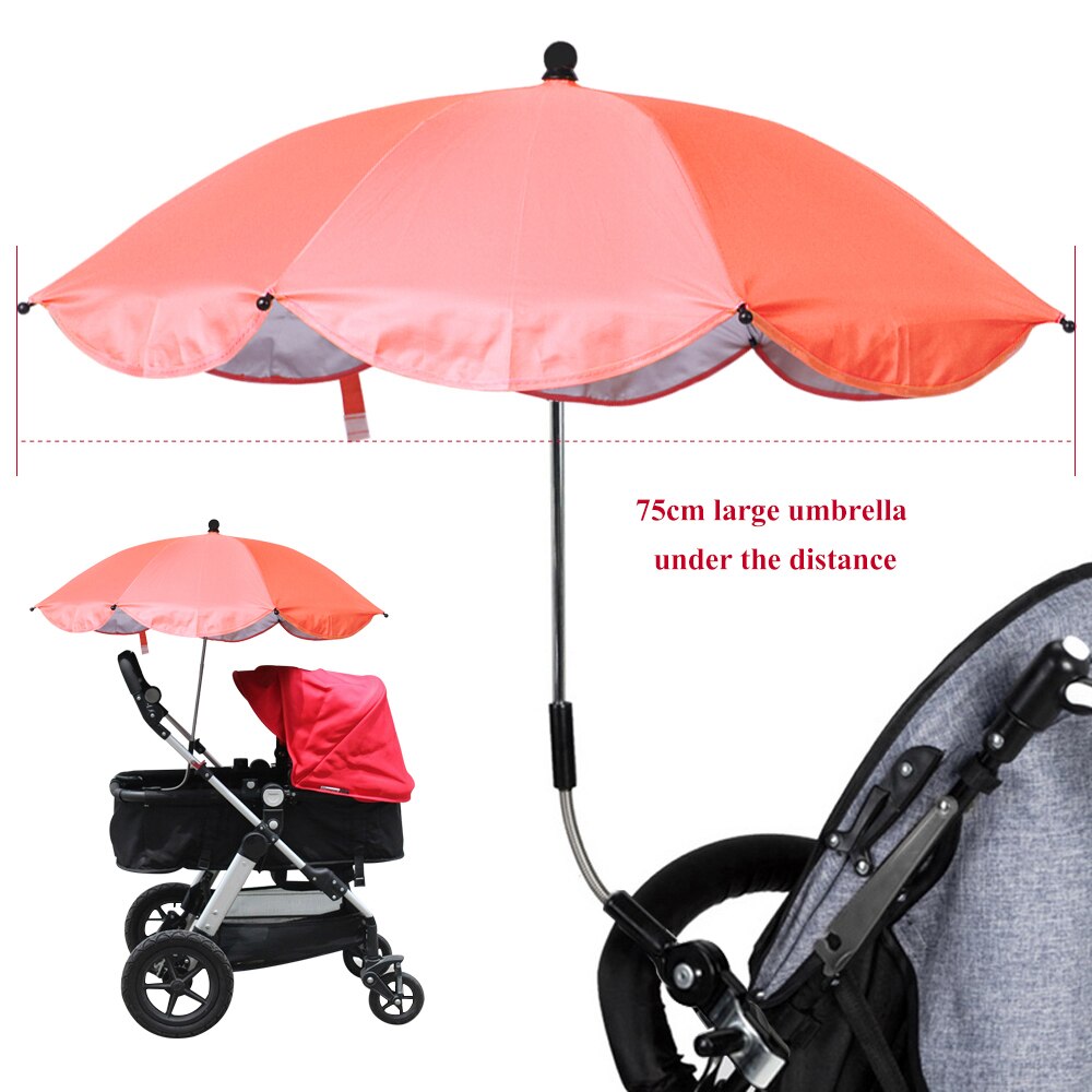 Detachable Stroller Umbrella 360 Degree Adjustable Baby Pram Pushchair Cover 75cm Diameter UV Sun Shade Parasol With Clamp: orange