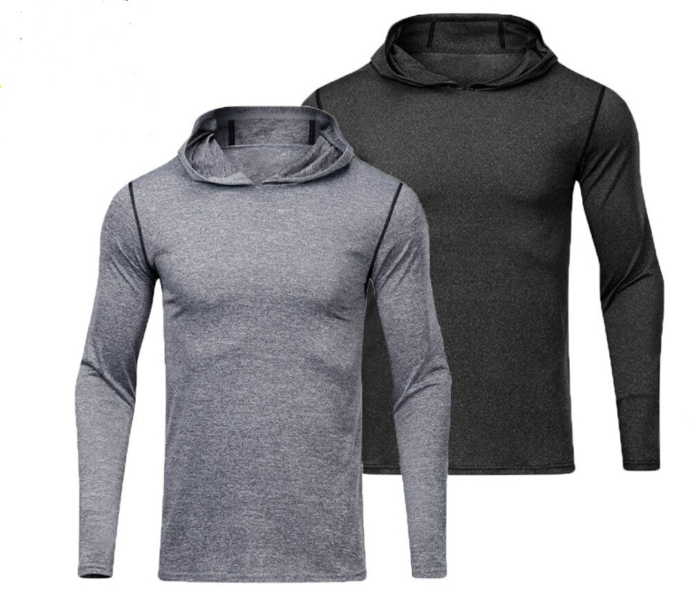 Men's Motion Long Sleeve T Shirt Basketball Training Run Even Cap Clothes Leisure Time Loose Elastic Force Bodybuilding T-shirt