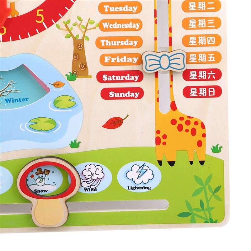 Kids Wooden Toy Children Early Learning Developmental Multifunction Wood Hanging Clock Including Calendar Clock Month Weather