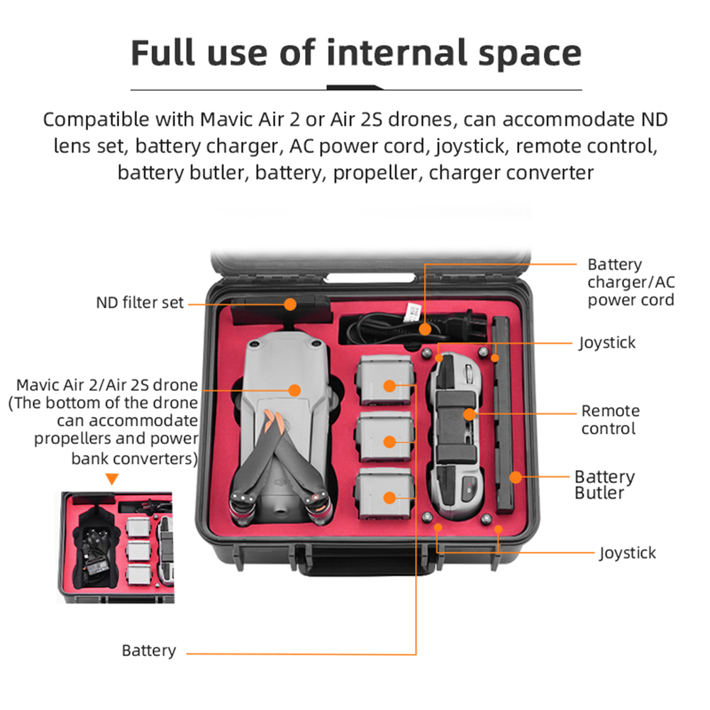 Explosion-Proof Portable Hard Shell Carrying Case for DJI Mavic Air 2/Air 2S Drone Protector Shockproof Waterproof Storage Box