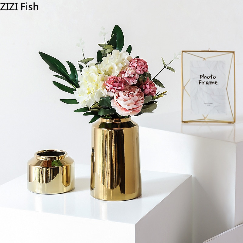Vaas Moderne zwarte goud keramische vaas bruiloft decoratie vaas bloemstuk hydrocultuur eettafel woonkamer decoratie Vaas voor Bloemen(F