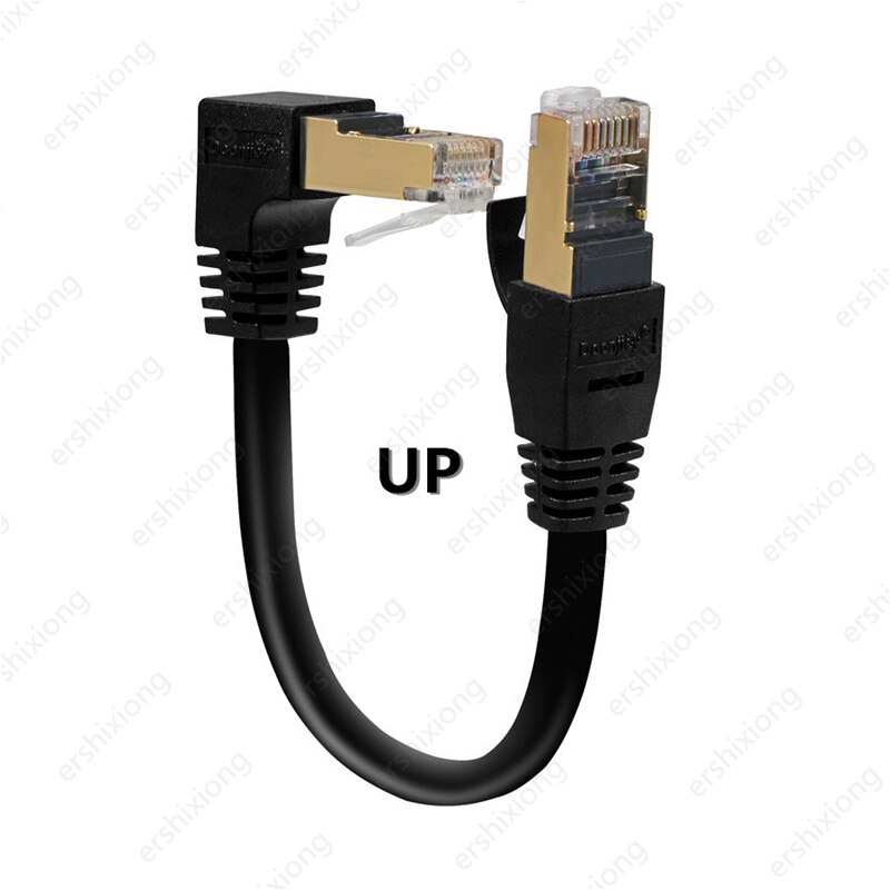 Cat7 kabel Ethernet RJ45 SFTP kabel krosowy 90 stopni kąt prosty do sieci komputerowe laptopa Modem Router 0.3m przewód Lan: UP