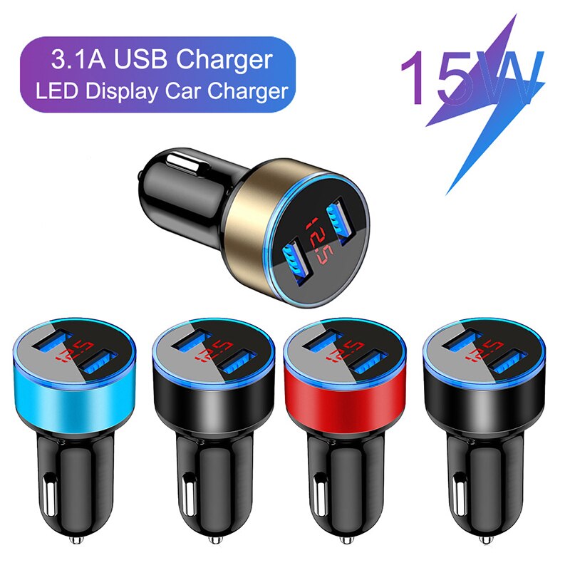 Usb car charger, fast charger for iphone 11 12 samsung  s20, xiaomi, huawei, charger with led indicator, fast charging 3,1 dual usb charger
