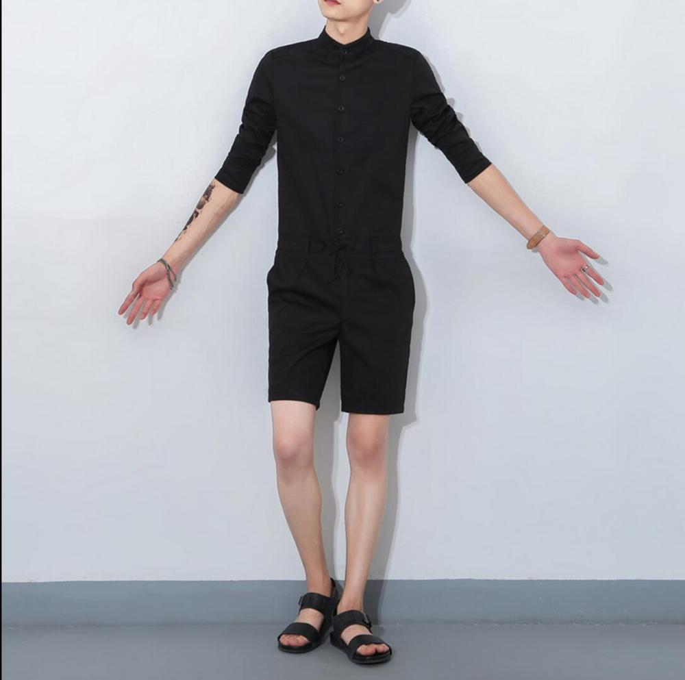 Mono informal de manga tres cuartos para hombre, conjunto de ropa de una pieza, pantalones con pechera, trajes de cantante,: XL / Negro