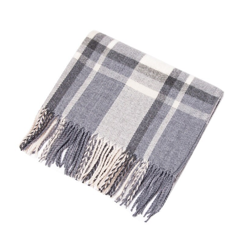 Winter Cashmere Plaid Double Fringe Scarf Women's Warm Blue Shawl: 16