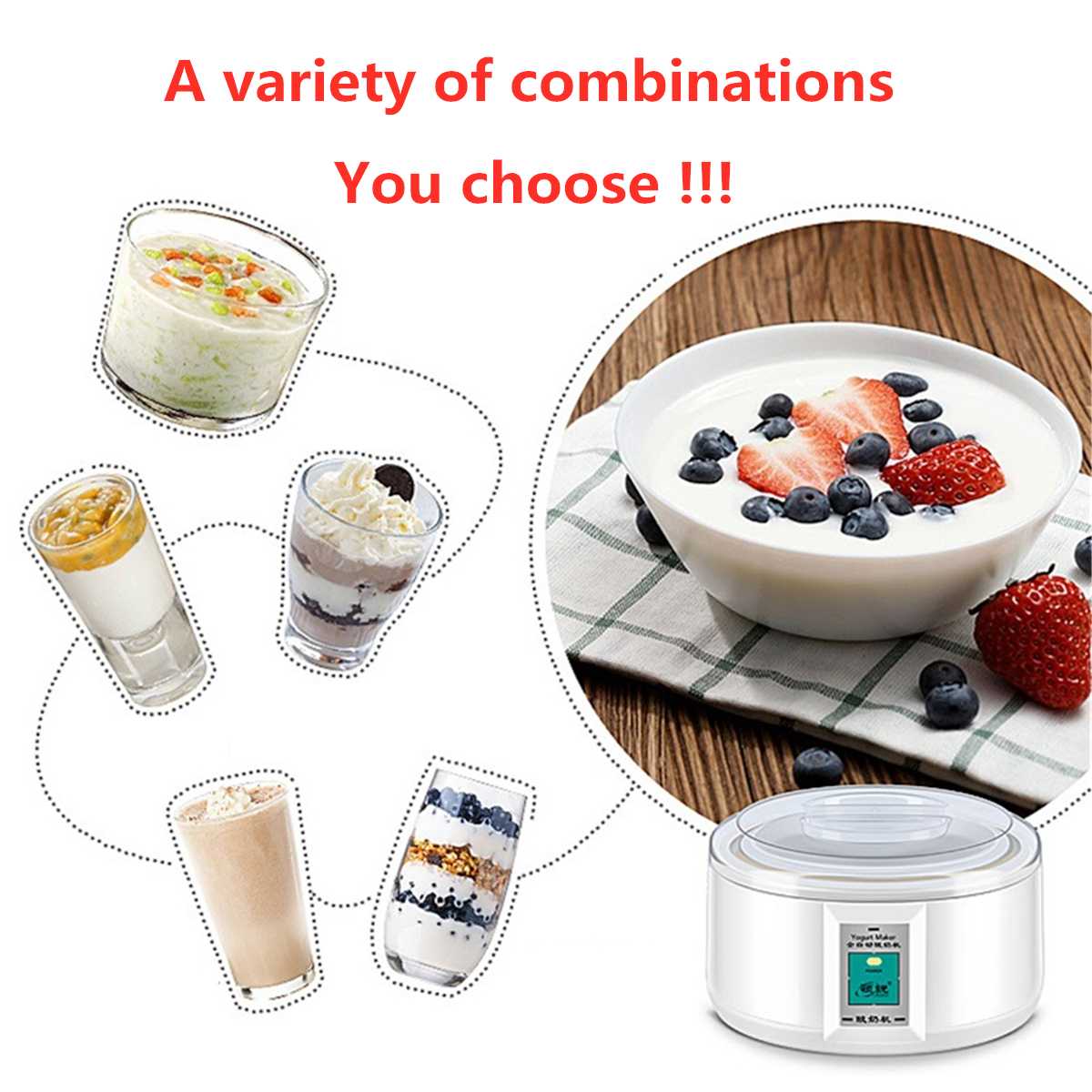 1.5L Yoghurt Maker Met 7 Glas Gisten Potten Automatische Yoghurt Machine Huishoudelijke Diy Automatische Yoghurt Gereedschap Keuken Apparaat 220V