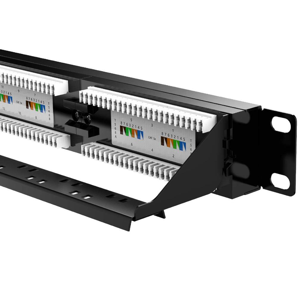 AMPCOM Premium Series CAT5/5e 24 Ports Patch Panel, Rack Mount - 1U, 19 inch, RJ45 Ethernet 568A 568B, 15u Gold Plated