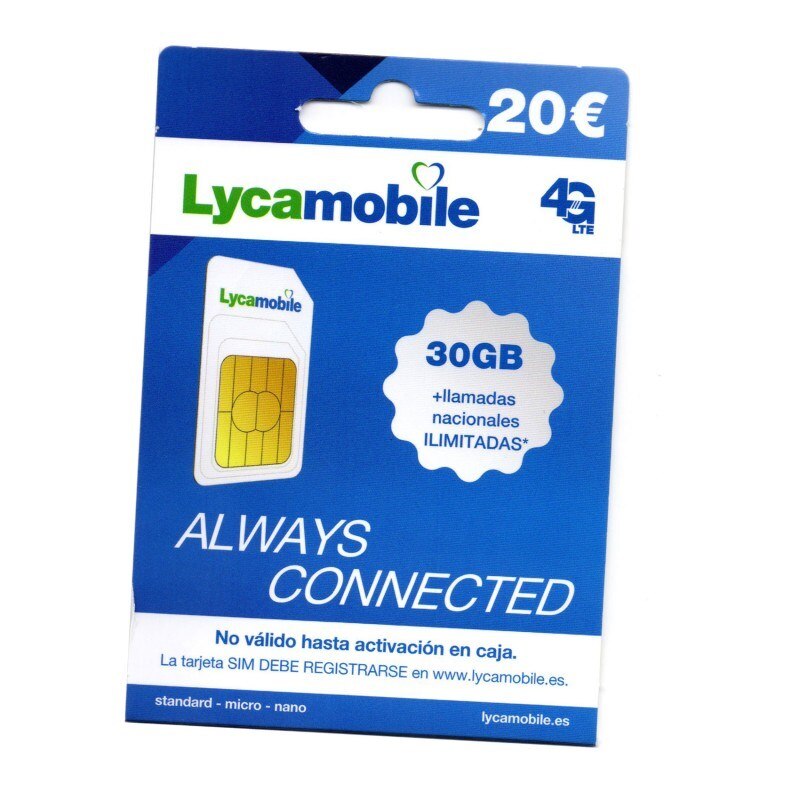 Tarjeta SIM prepago Lycamobile con llamadas ILIMITADAS + 30GB + 10GB EXTRA (HASTA EL 31/08). Con cobertura Yoigo