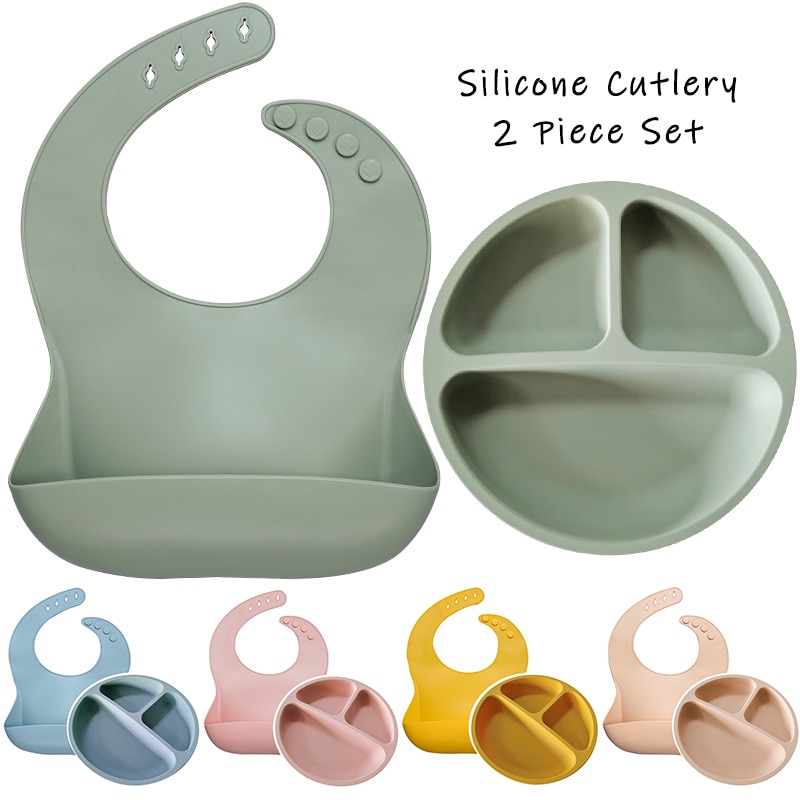 Bpa gratis baby silikone fodring platos baby hagesmæk suite moderigtige rene børns retter skål baby ting bordservice