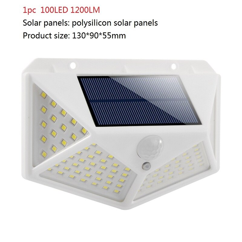 100/114 ledet lys firesidig solcellelys 3 moduser vinkelbevegelsessensor vegglampe utendørs vanntette hagelamper hvit: 1pc 100 ledet a