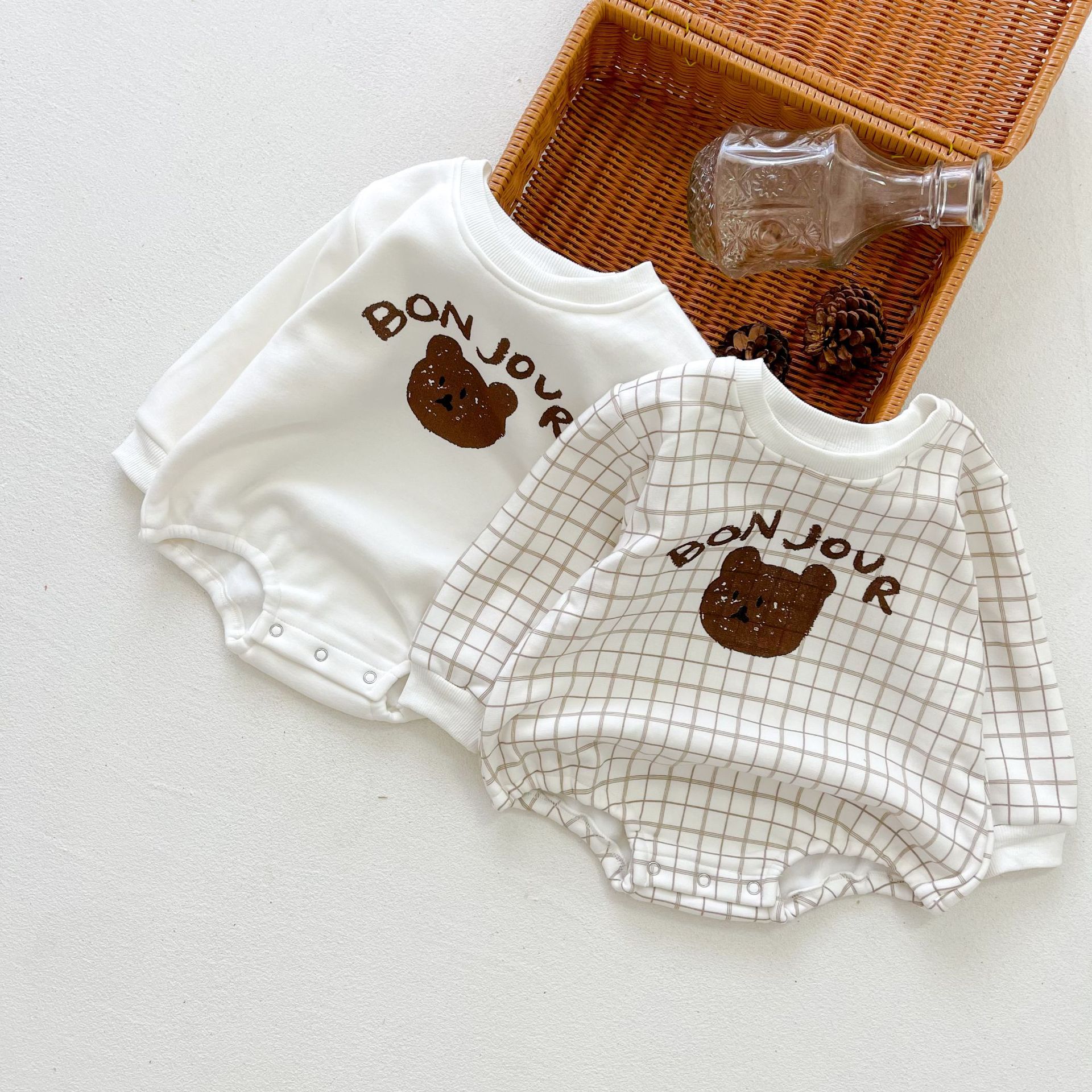 1187b 2022 Plus samt-Baby-strampler mit bärenmotiv, langärmelig, jungen-Karosserie, babykleidung, neugeborenenkleidung