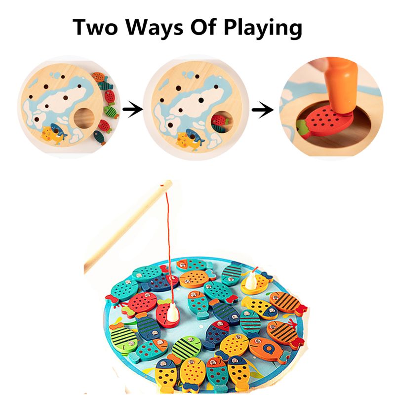 Magnetic Wooden Fishing Game Toy for Toddlers - Alphabet Fish Catching Counting Preschool Board Games Toys for 2 3 4 Year Old