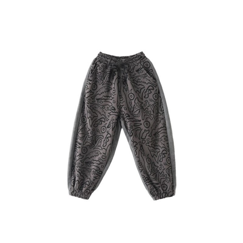 Jean classique en Denim gris pour enfants et adolescents, pantalon Long, imprimé, printemps-automne
