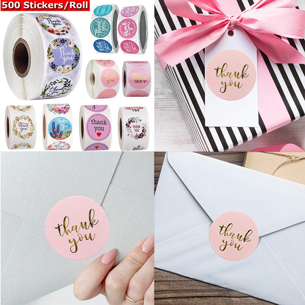 Powder White Sticker 2 Inch Thank You Stamping Sticker Seal Label Handmade Self-adhesive Label Sticker