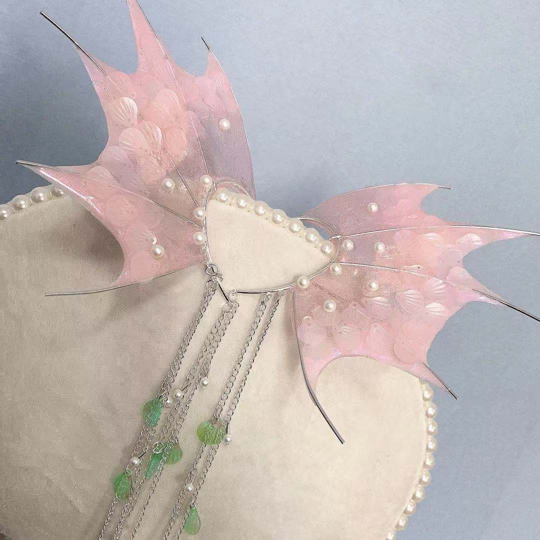 Beautiful Mermaid Elf Fairy Cosplay Ear Halloween Party Dress Up Forest Spirit Fish Cosplay Props Festival Headdress: Ivory