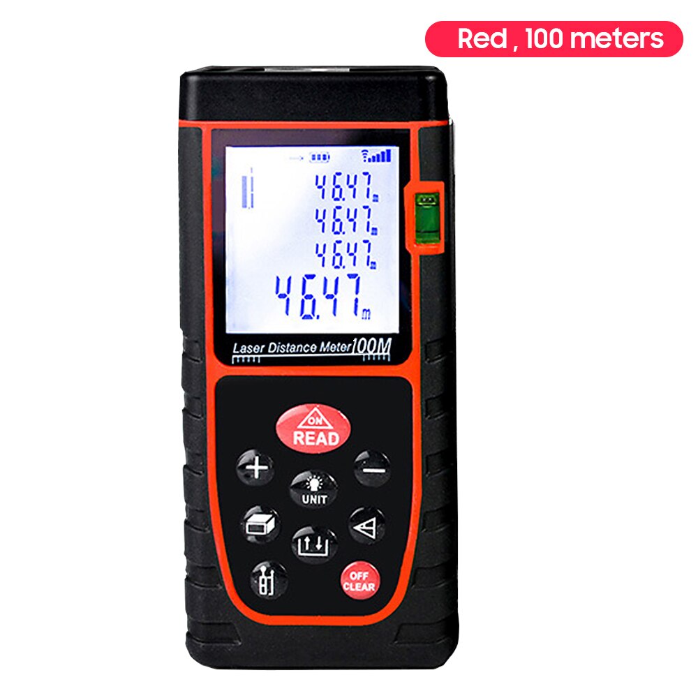 Handheld Digital Distance Meter Tool Diastimeter Area Rangefinder Data Storage Measurement Infrared Measuring Instrument: Red      100m