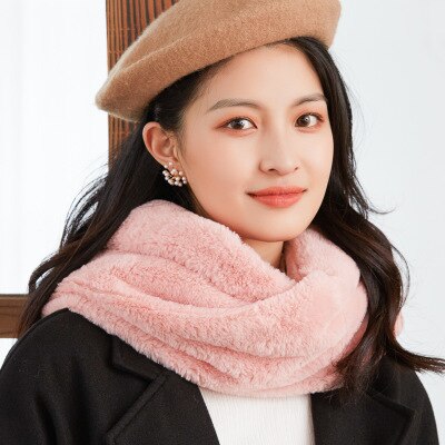 Écharpe coréenne en fausse fourrure de lapin, col, cachemire, solide, peluche, épaisse, chaude, écharpe, snood, cyclisme, coupe-vent, pull ,  o23: Rose foncé