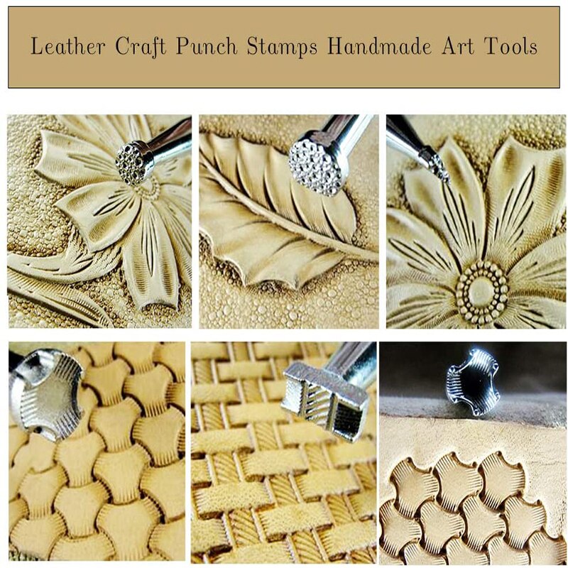 6Pcs Kit di strumenti per la stampa di timbri in pelle Set di punzoni per timbri in lega intaglio strumenti per la fabbricazione di sella per artigianato in pelle lavoro d&#39;arte fai-da-te