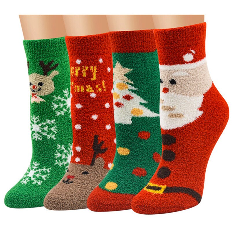 Calcetines deportivos de invierno calcetines de Navidad para mujer Unisex Casual suave transpirable cálido Coral terciopelo Santa muñeco de nieve calcetines #3O14