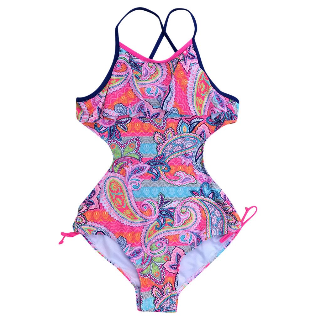 Kids Child Swimsuits Teen Children Girls Print Bikinis Africa Style One-Piece Swimsuit Beach Summer Casual Swimwear: Pink / 12
