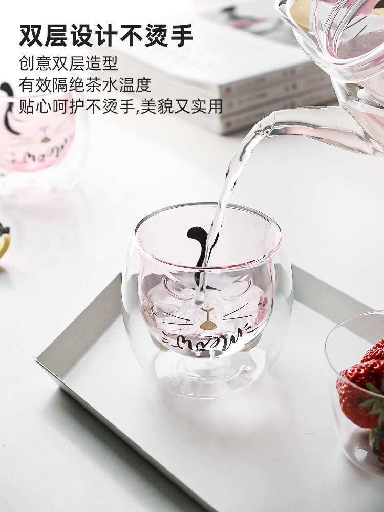 gatto teiera Tè bicchiere alta temperatura spessa bella fiore teiera filtro domestico impostato da tè brocca d'acqua in vetro resistente al calore