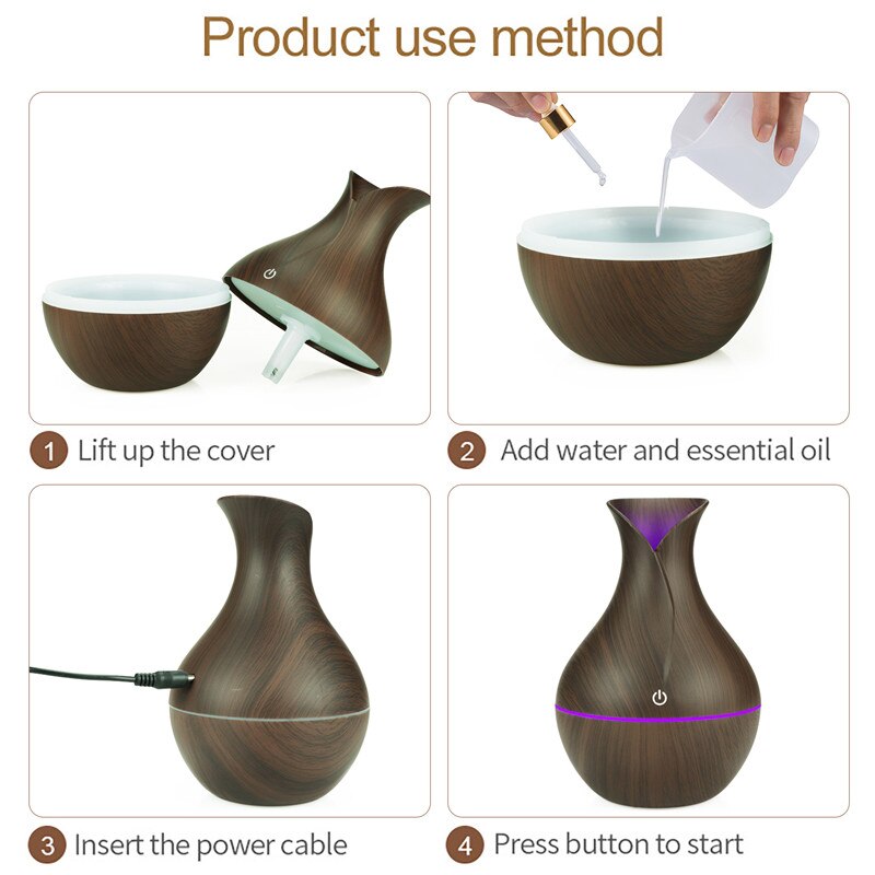 Mini humidificateur d'air en forme de vase en bois, diffuseur d'huiles essentielles, humidificateur d'air usb, purificateur d'air, diffuseur d'aromathérapie ultrasonique pour voiture, usb
